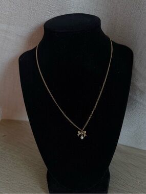 Avon Gold Bow Pendant Necklace with Pearl Charm - Women Jewelry